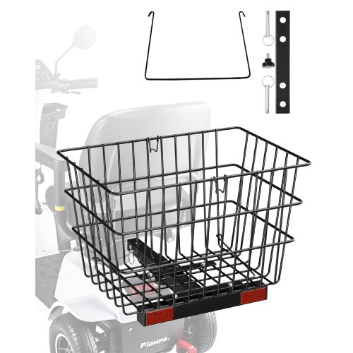 VEVOR Scooter Rear Basket, Heavy Duty Metal Wire Basket with Handle, Spacious Cargo Basket, Works with 1-inch Receiver, Compatible with Most Golden, Drive & Pride Mobility Scooter