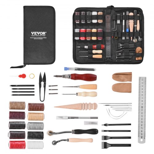 VEVOR Leather Working Tools Kit, 38 PCS Leather Craft Tools with Portable Canvas Storage Bag, Engraving Punching Sewing Stamping Cutting Tools, Ideal for Beginners DIY Enthusiasts and Professionals