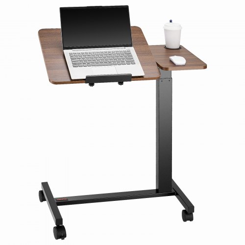 VEVOR Overbed Table, Mobile Bed Side Table with Flip Desktop and 4 Wheels, Height & Angle Adjustable Rolling Laptop Desk with Cup Holder, Portable Over Bed Desk for Home, Office, Study, Wood + Black