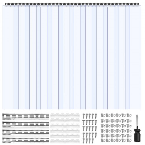 VEVOR Clear PVC Strip Curtain, 2.4 m Height x 1.8 m Width x 2 mm Thickness, 12 PCS Walk in Freezer Cooler Curtain Strips, Smooth Waterproof Plastic Door Strips for Warehouse, Freezer, Garage Doors