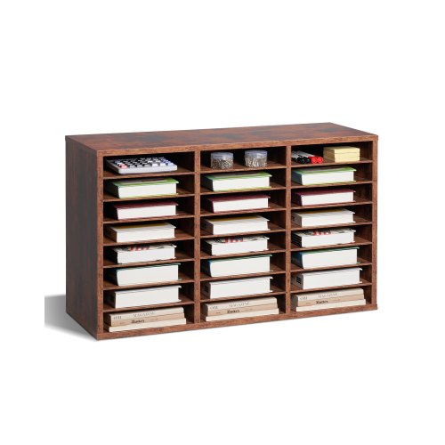 VEVOR Literature Organizer, 24 Compartments Office Mailbox with Removable Shelves, Wooden Mailbox Sorter Particle Board Office Home Classroom Storage, File Sorter for Documents, Papers, Dark Brown