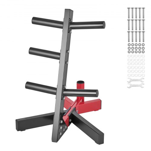 VEVOR Weight Plate Rack, L Frame Weight Plate Tree for 2-Inch Weight Plates, Standard Weight Plate Tree, 500 lbs Load Capacity Weight Storage Holder, Home Gym Barbell Rack Storage Stand, Black & Red