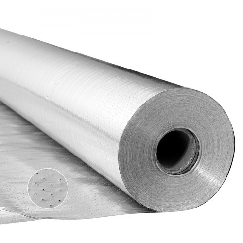 VEVOR Double Reflective Insulation Roll, Perforated Woven Fabric Radiant Barrier, 0.15mm 38.1 m x 1.22 m, Double-Sided Aluminum Foil Heat Reflective Shield, Thermal Insulation Roll for Window RV Roof