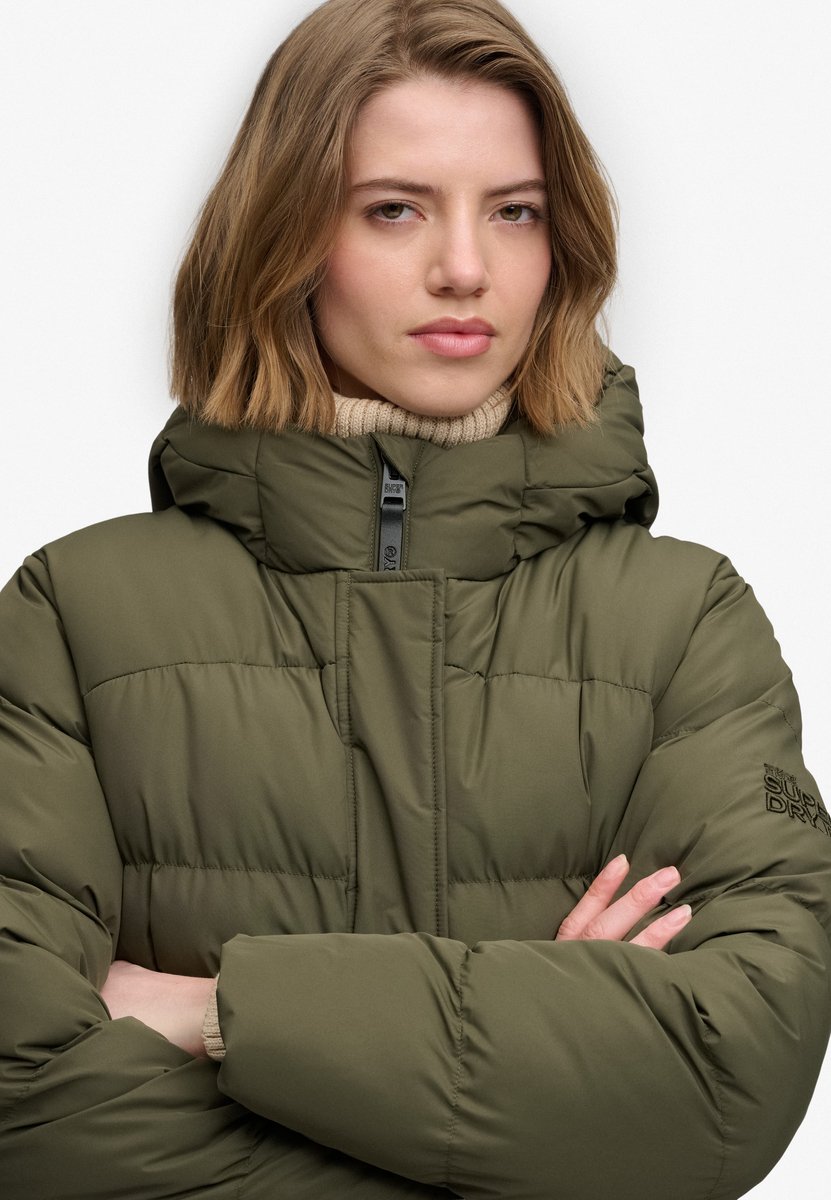 Damen lange Steppjacke mit Kapuze Superdry