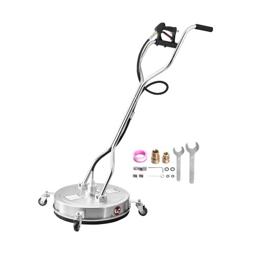 VEVOR 20" Pressure Washer Surface Cleaner, Stainless Steel Pressure Washer Attachments with 4 Wheels, 4000 Max PSI, 3/8 Quick Connector, 2 Spray Nozzles, Dual Handle, for Concrete, Patio, Sidewalk
