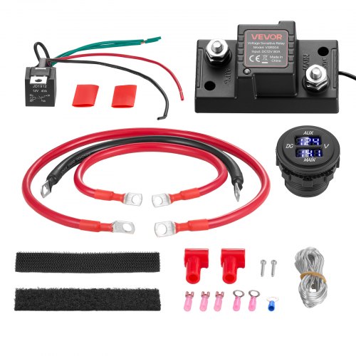 VEVOR Dual Battery Isolator Kit, 12V 80 Amp 13.3 mm² (6 AWG), Manual and Automatic VSR Voltage Sensitive Relay with Voltmeter, LCD Screen, Smart Battery Isolator, Compatible with Lead-Acid Batteries, for UTV, ATV