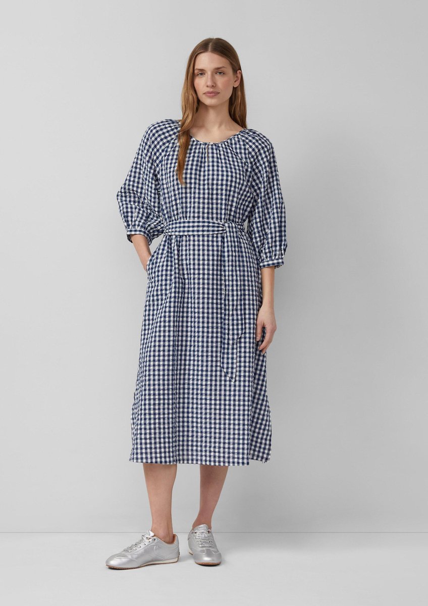 Karo-Baumwollkleid mit Raffungen und Stoffgürtel Damen s.Oliver