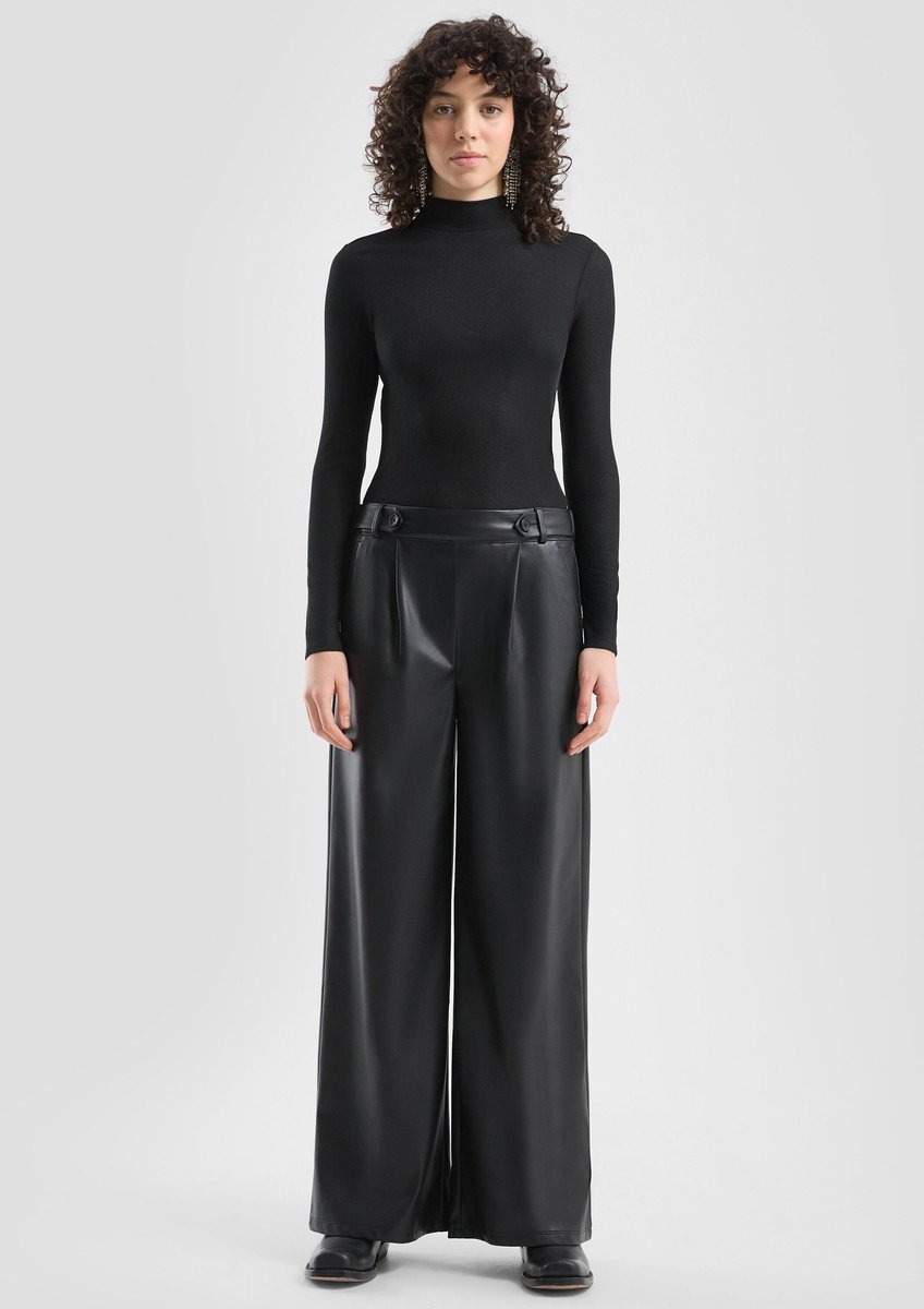 Weitgeschnittene Damen-Hose aus Kunstleder mit elastischem Bund QS