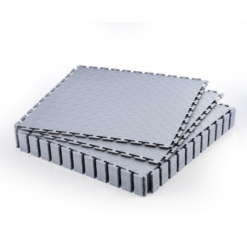 VEVOR Garage Floor Tiles Interlocking, 16 Pack 513 x 513 x 5 mm Interlocking Modular Garage Flooring Tiles, Diamond Plate Slip-Resistant PVC Mats for Workshop,Warehouse,Tool Room, Light Gray