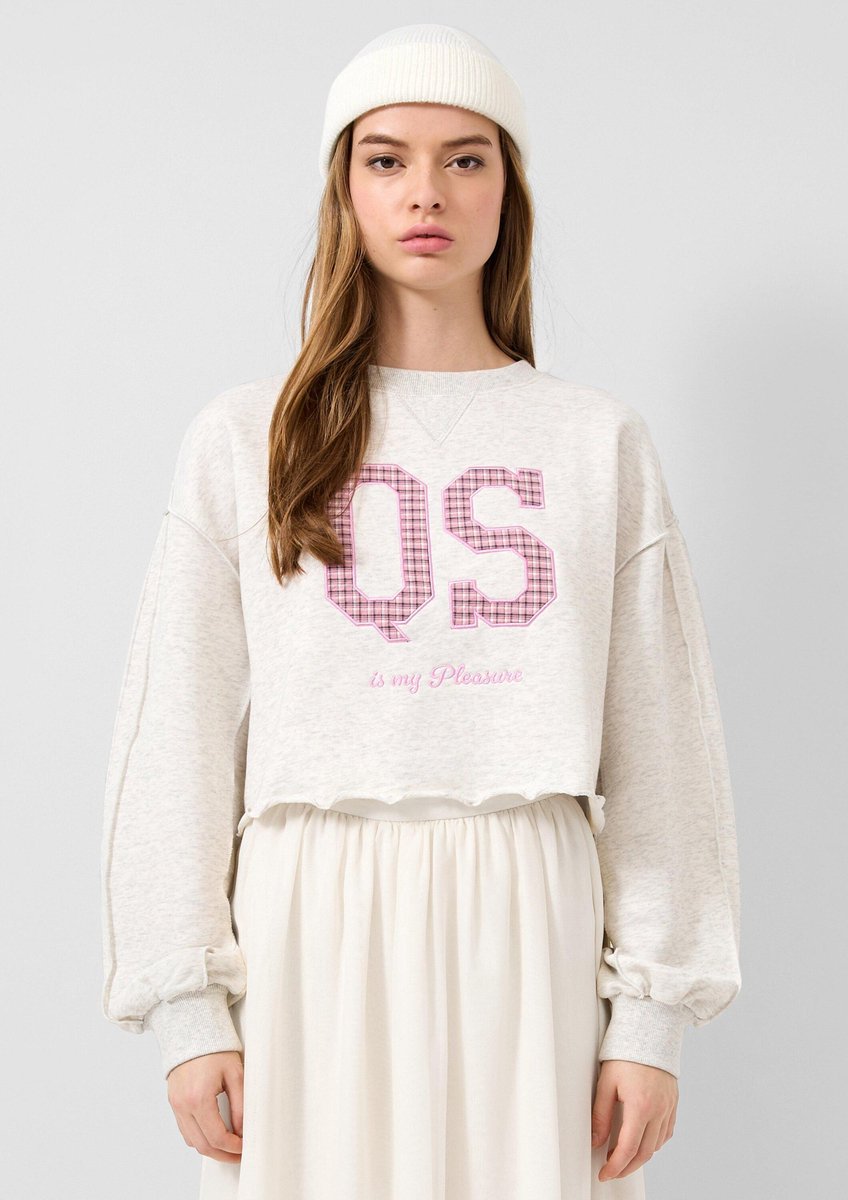 Sweatshirt Crop mit Fransenabschluss Damen QS