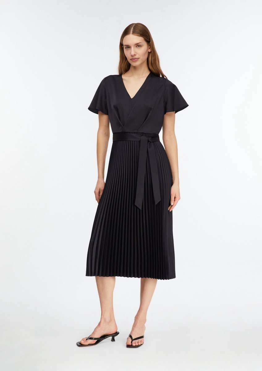Satin Kleid mit Volantärmeln V-Ausschnitt Damen COMMA