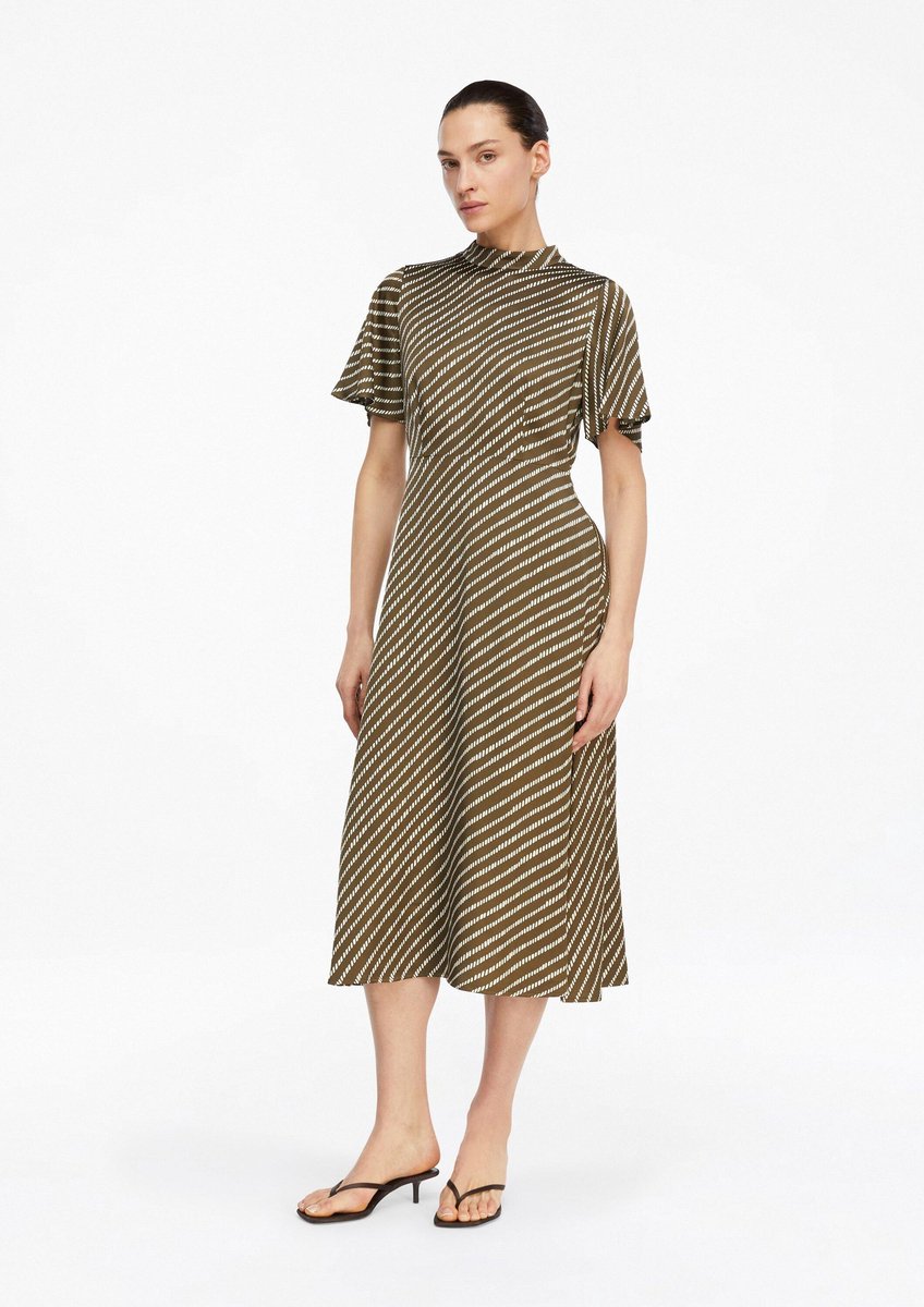 Midi-Kleid mit Muster, Schlitz und Knopf hinten für Damen COMMA