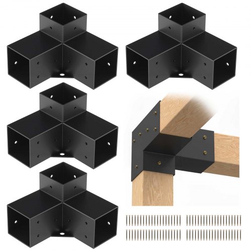 VEVOR Pergola Bracket Kit 10.2 cm x 10.2 cm, Inner Size 9.1 cm x 9.1 cm 4pcs 3-Way Heavy Duty Corner Bracket Woodworks DIY Post Base Kit, Easy Installation Wooden Beams for Gazebos, Patio Pergolas, Log Cabin Outdoor Pergola Hardware