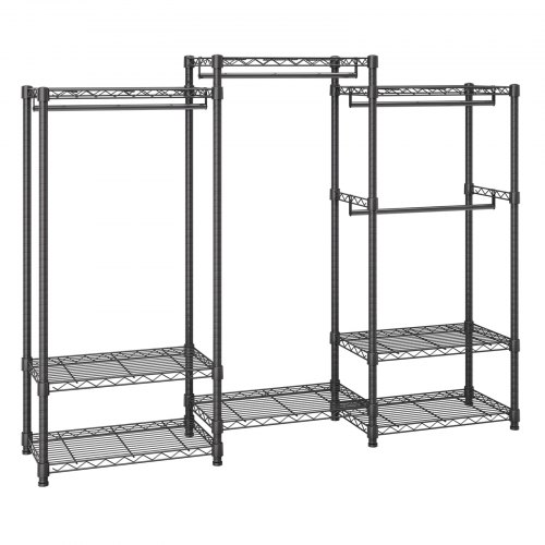 VEVOR Heavy Duty Clothes Rack, Rolling Clothing Garment Rack with 4 Hang Rods & 8 Storage Tiers, Adjustable Custom Closet Rack, Freestanding Wardrobe for Hanging Clothes, 362.9kg Load Capacity