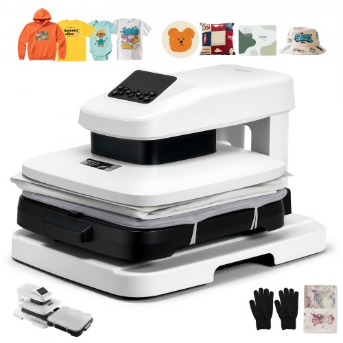 VEVOR Auto Heat Press Machine 38 x 38 cm T-Shirt Press Machine White, Auto Release and Adjustable Pressure, Digital Display, Rapid and Even Heating, for Sublimation, Vinyl, Heat Transfer Projects