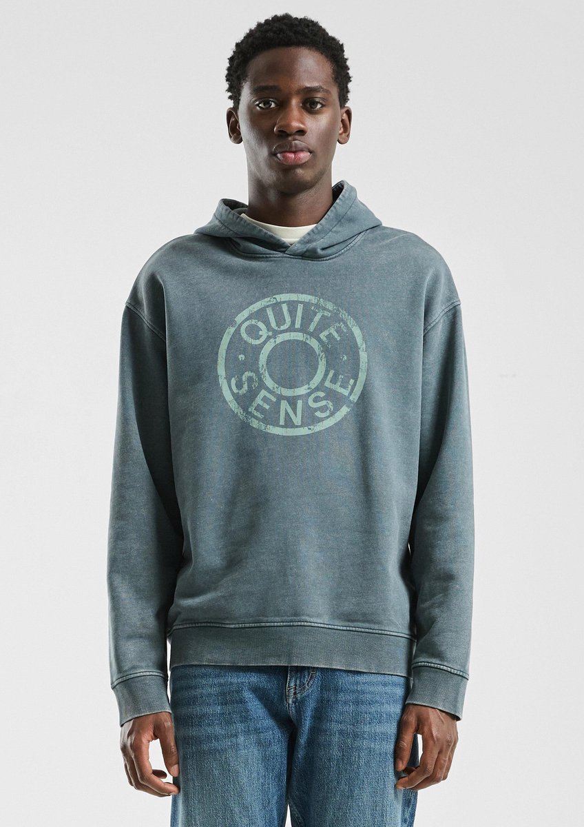 Grau Melierter Fleece Kapuzenpullover QS