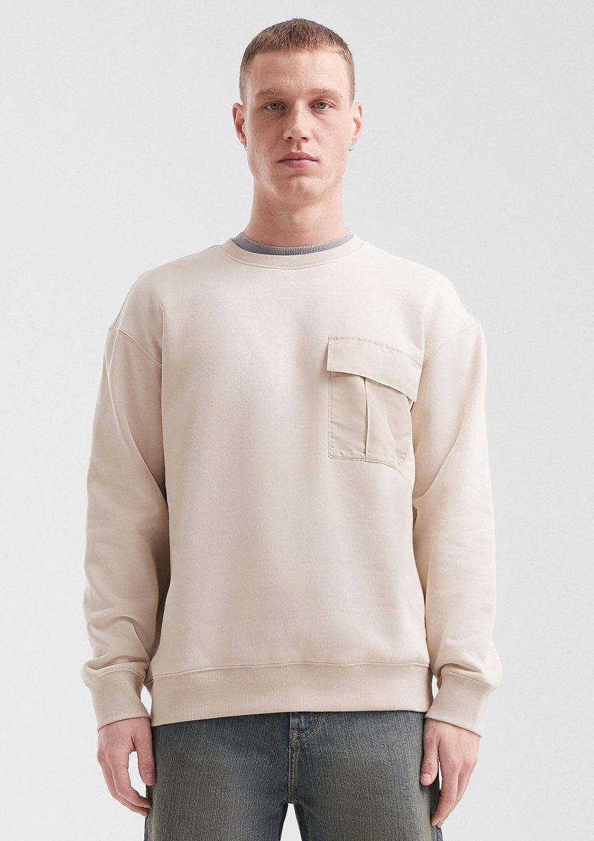 Grau melierte Baumwoll Sweatshirt mit Brusttasche QS