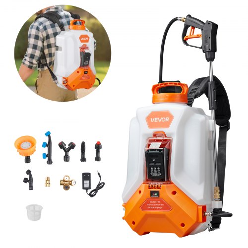 VEVOR Battery Powered Backpack Sprayer, 16L Electric Backpack Sprayer, 2 Wands & 8 Nozzles, Adjustable 0-90 PSI, 4H Runtime, Portable Yard Garden Lawn Sprayers for Weeding Spraying Cleaning