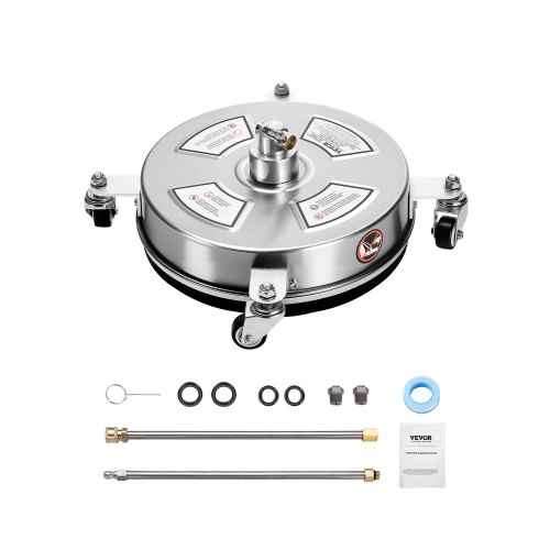 VEVOR 14" Pressure Washer Surface Cleaner, Stainless Steel Pressure Washer Attachments with 4 Wheels, 4000 Max PSI, 1/4 Quick Connector, 2 Spray Nozzles, 2 Extended Wands for Concrete, Patio, Deck