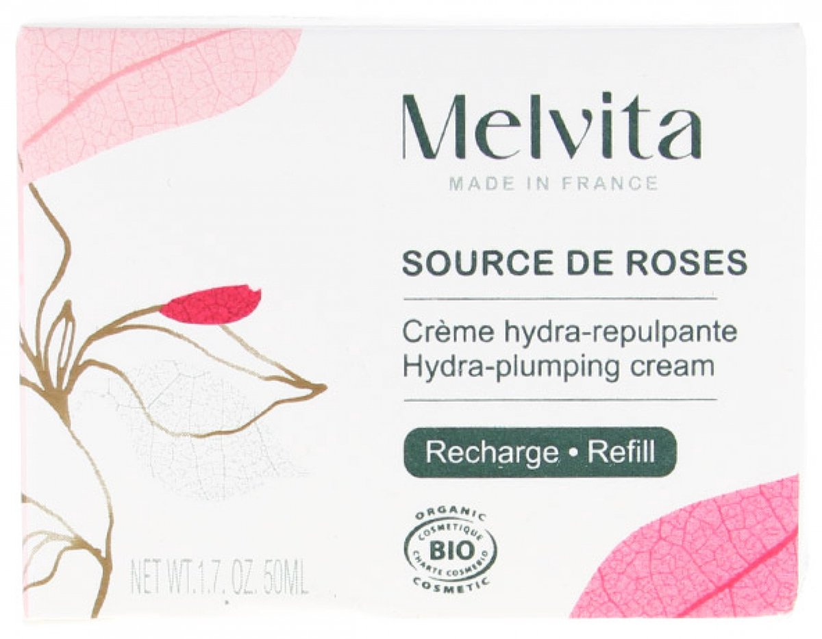 Melvita Source de Roses Bio-Feuchtigkeits- und Aufpolsterungscreme, Nachfüllpackung, 50 ml