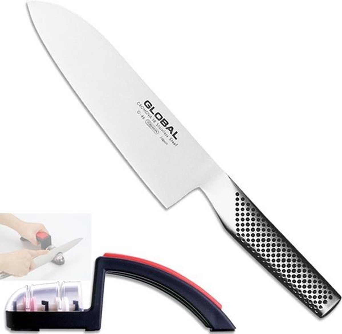 Global G-46220BR Starterset 2-teilig mit Santoku G-46 & minoSharp Schleifer 220BR