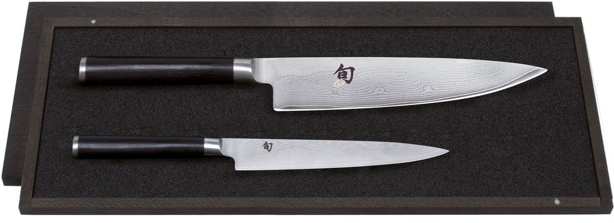KAI Shun Classic 2-teiliges Messer-Set mit Allzweckmesser & Kochmesser - Damaststahl - Griff Pakkaholz