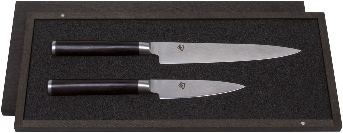 KAI Shun Classic 2-teiliges Set mit Office- & Allzweckmesser - Damaststahl - Griff Pakkaholz