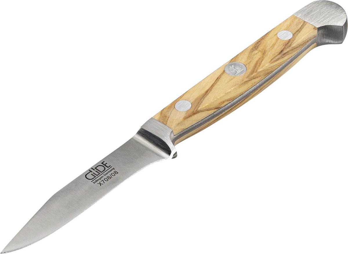 Güde Alpha Olive Gemüsemesser 8 cm spitz - Messerstahl - Griffschalen Olivenholz