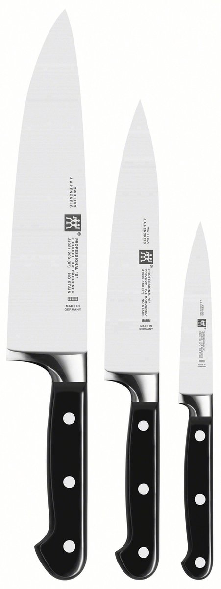 Zwilling Professional S Spick-/Garniermesser 10 cm, Fleischmesser 16 cm & Kochmesser 20 cm Messerset 3-tlg.