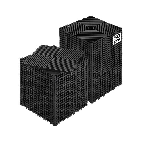 VEVOR Interlocking Drainage Mat, 12” x 12” Modular Interlocking Cushion, 50 Pcs Splicing Drainage Mats, Non-Slip Black PP Drainage Floor Tile and Shower Mat, for Garage, Garden, Kitchen & Outdoor