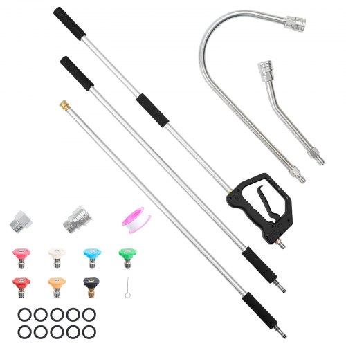 VEVOR 2.74 m Pressure Washer Telescoping Wand, 3-Section with Power Washer Extension Wands, 7 Nozzles, Hose Adapter, Support Belt, Storage Bag, 4000 PSI Telescopic Gutter Cleaner for High Cleaning