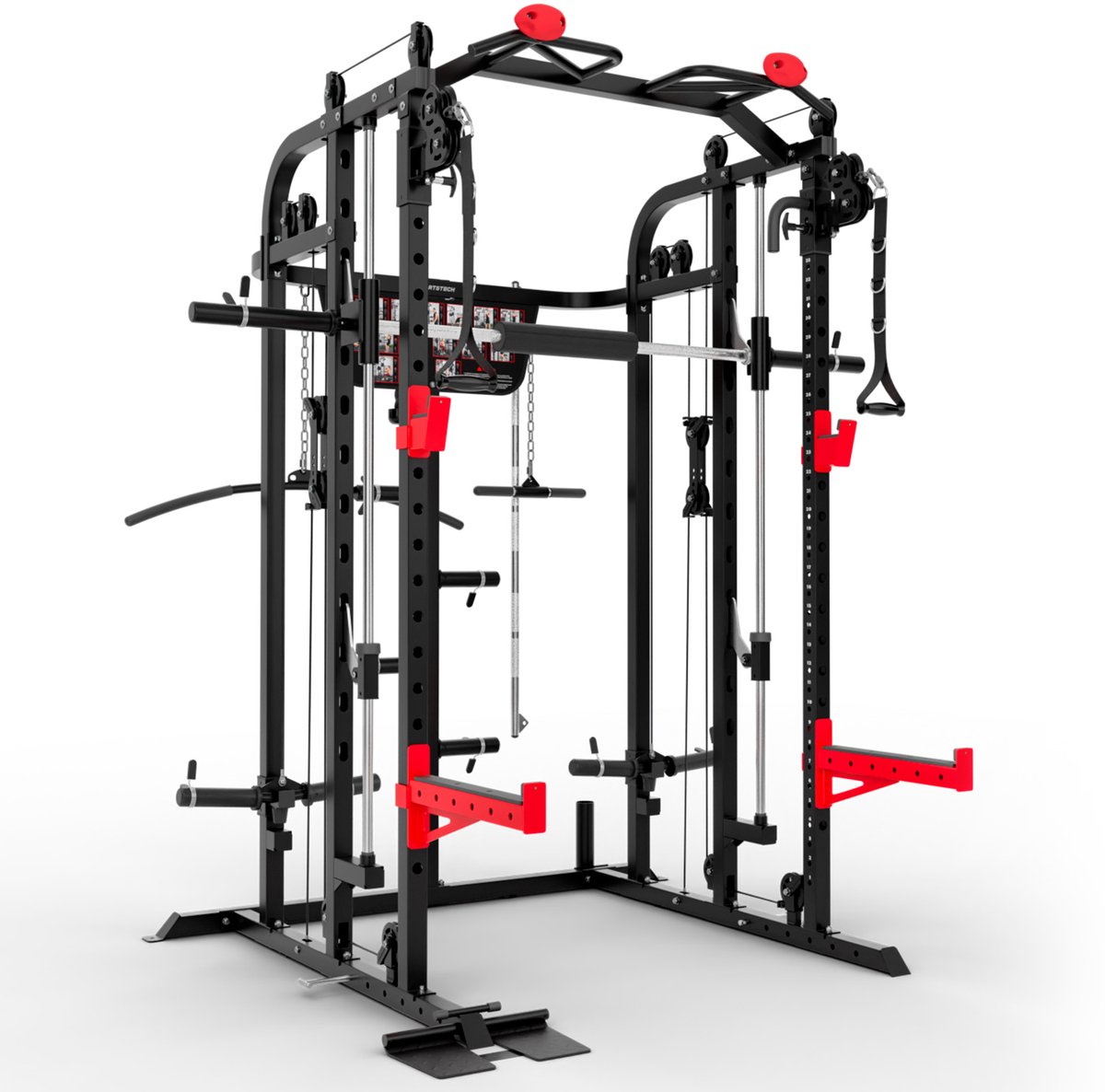 Sportstech Kraftstation Smith Machine SXM150 mit Kabelzug, Klimmzug & Langhantel Power Rack mit Kabelzug, Klimmzug, Langhantel, Bankdrücken, Multipresse - Kraftstation inkl. Griffe für Home Gym