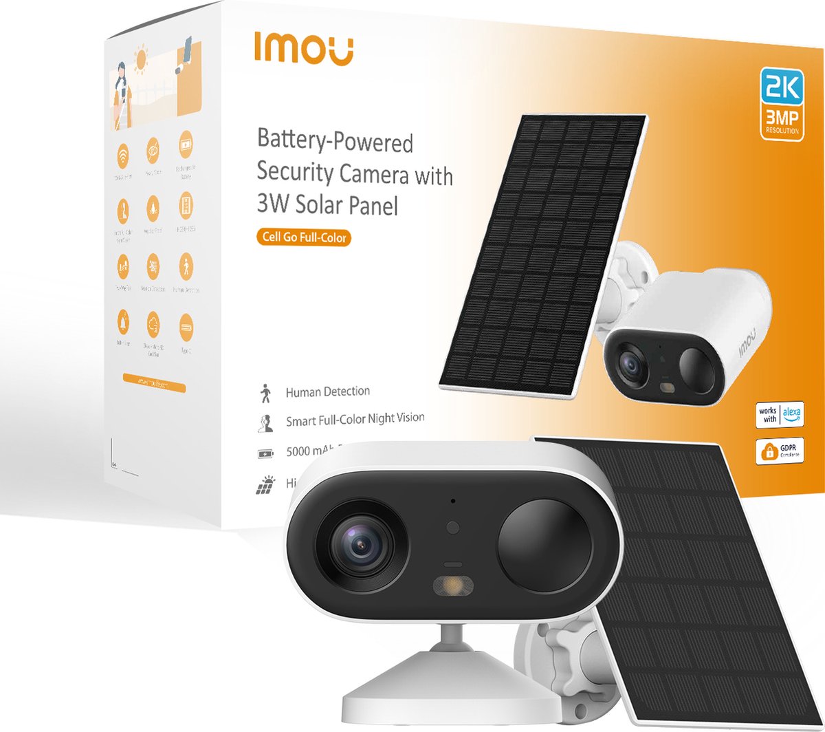 IMOU Cell Go Batteria Telecamera di sicurezza WiFi per esterni Impermeabile 3MP 2K Pannello solare, 3MP 2K + 3W Pannello Solare
