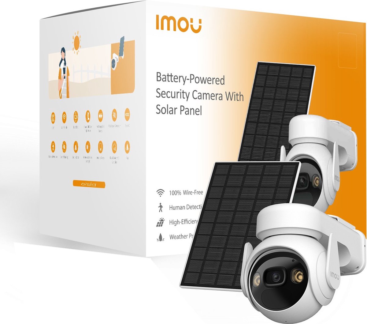 IMOU 360° Risparmio energetico PTZ 3MP 2K Kit wireless al 100%, 2pz [3MP 2K con pannello solare] Kit (15000 mAh)