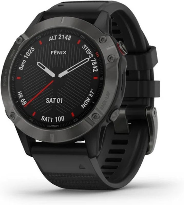 Garmin Fenix 6 Sapphire 47 mm nero con una fascia da polso in silicone nero