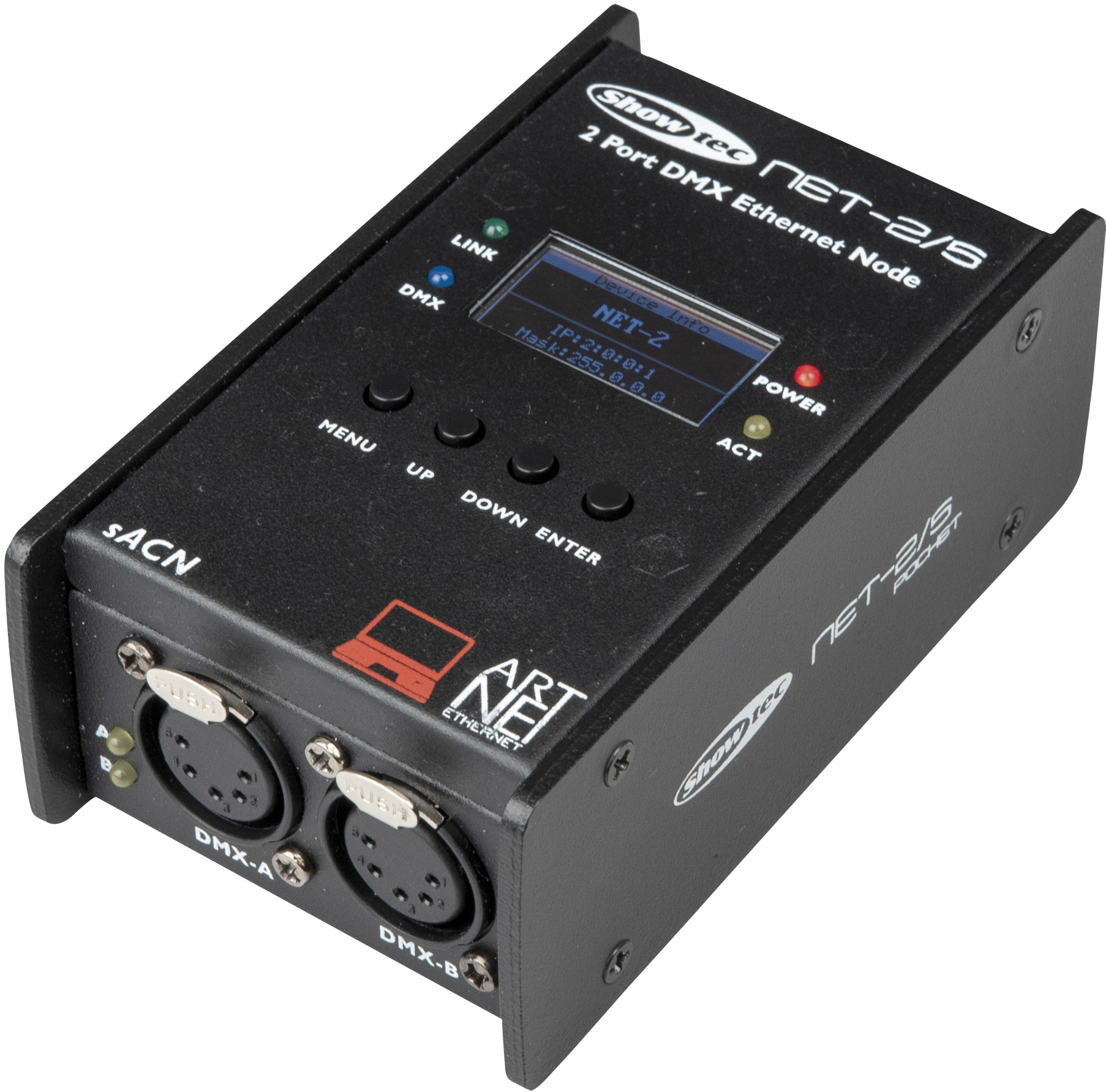 SHOWTEC NET-2/5 Pocket 2-Kanal-Art-Net-Knoten – 5-poliger XLR-Anschluss