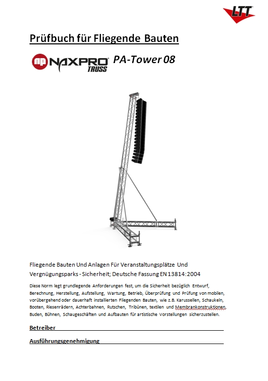 Traversen Prüfbuch für Naxpro-Truss HD34 PA-Tower 08
