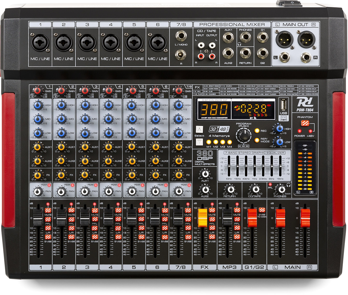 Power Dynamics PDM-T804 Bühnenmischpult 8-Kanal DSP/MP3