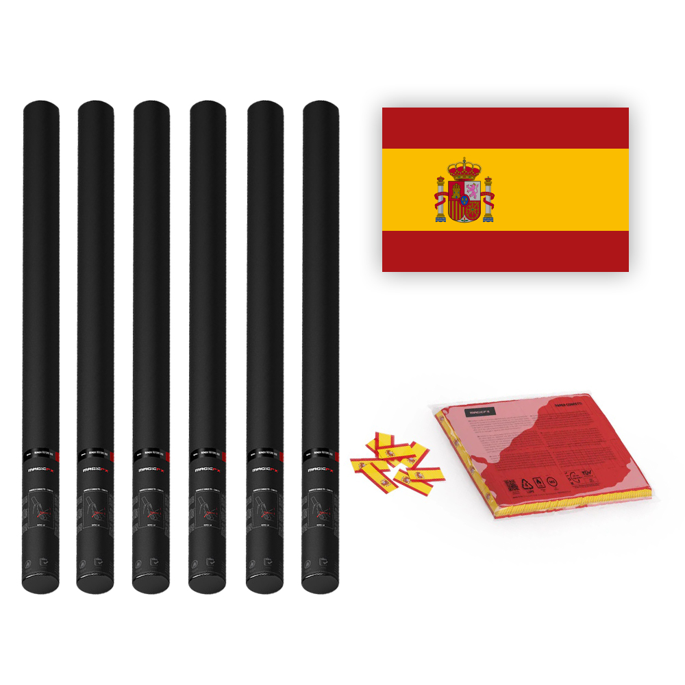 Magic FX Slowfall Konfetti Flagge Spanien 55x35mm - 1kg + 6x Handbetriebene Kanone 80cm - Leer