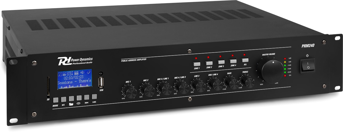 Power Dynamics PRM240 100V 6-CH Mixer-Verstärker 4-Zonen 240W