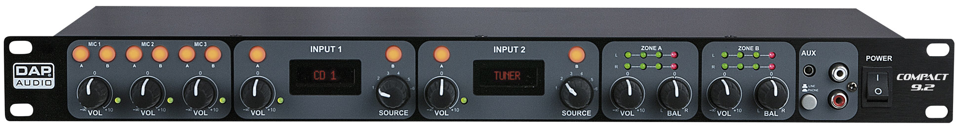 DAP-Audio Compact 9.2 9-Kanal-1HE-Installationsmischpult – 2 Zonen