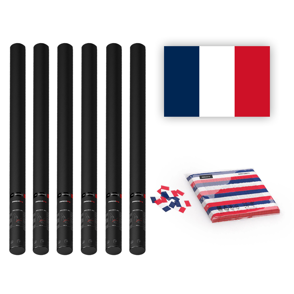 Magic FX Slowfall Konfetti Flagge Frankreich 55x35mm - 1kg + 6x Handbetriebene Kanone 80cm - Leer