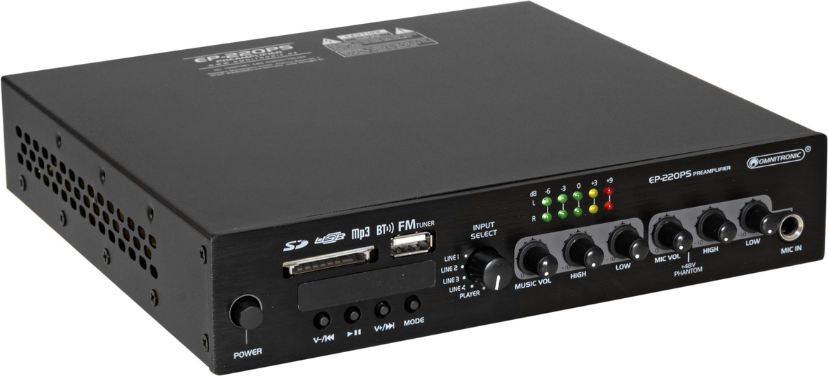 OMNITRONIC EP-220PS Vorverstärker mit MP3-Player, Bluetooth und FM-Radio 9.5