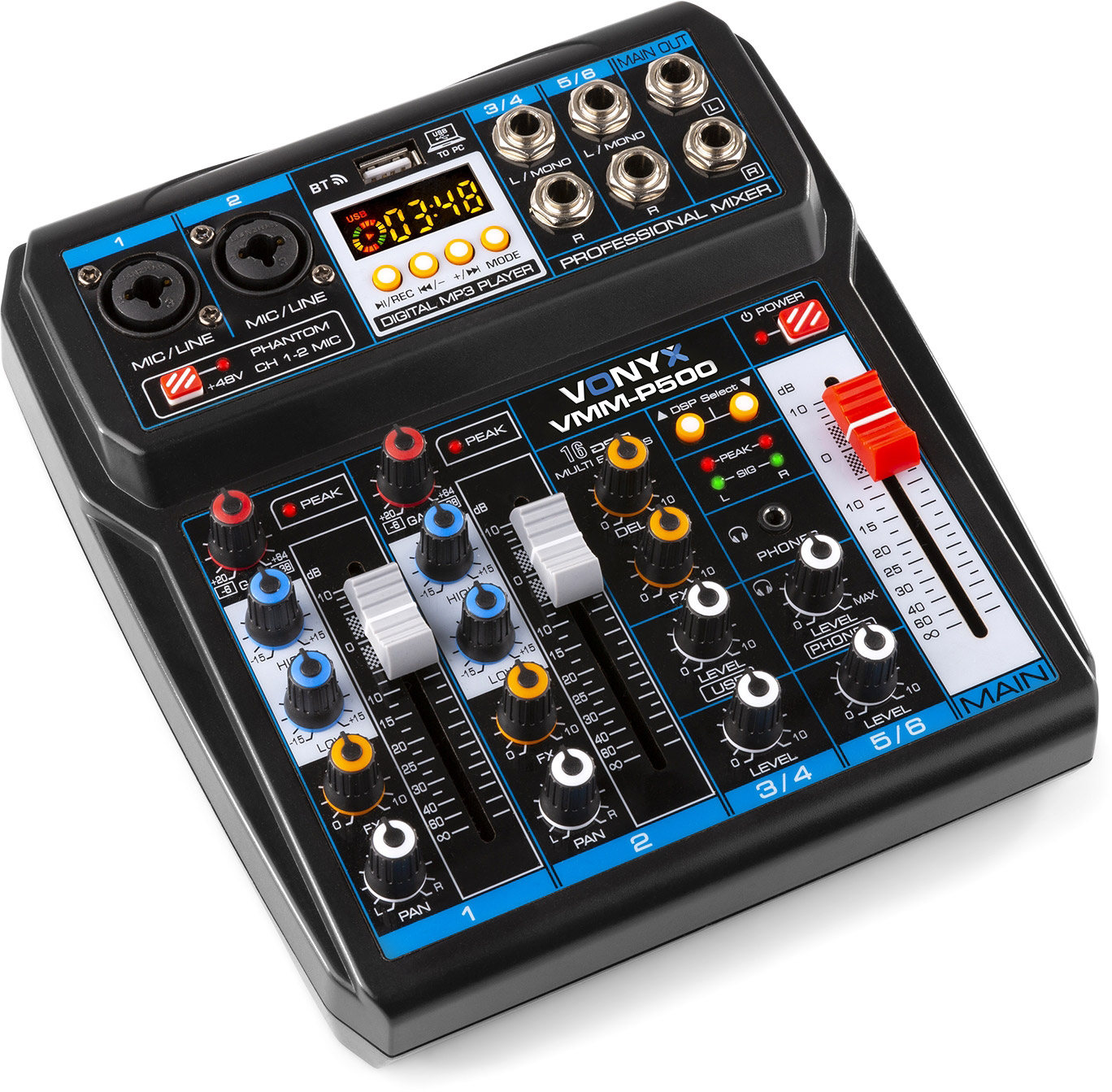 Vonyx VMM-P500 4-Kanal-Musikmischpult mit DSP/USB und MP3/BT