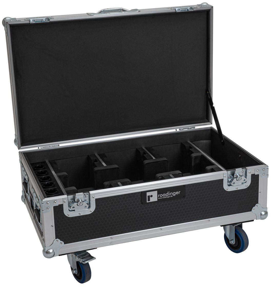 ROADINGER Flightcase 6x AKKU UP-4 QCL Spot QuickDMX MK2 mit Ladefunktion und Rollen