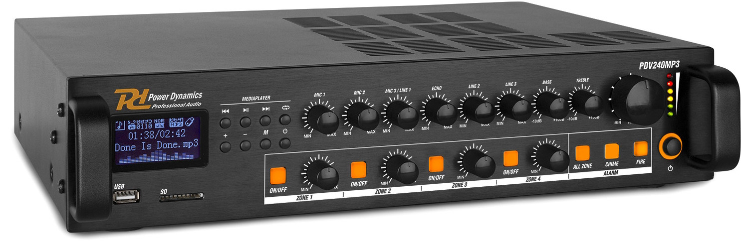 Power Dynamics PDV240MP3 PA-Mixer-Verstärker 240W/100V 4 Zonen