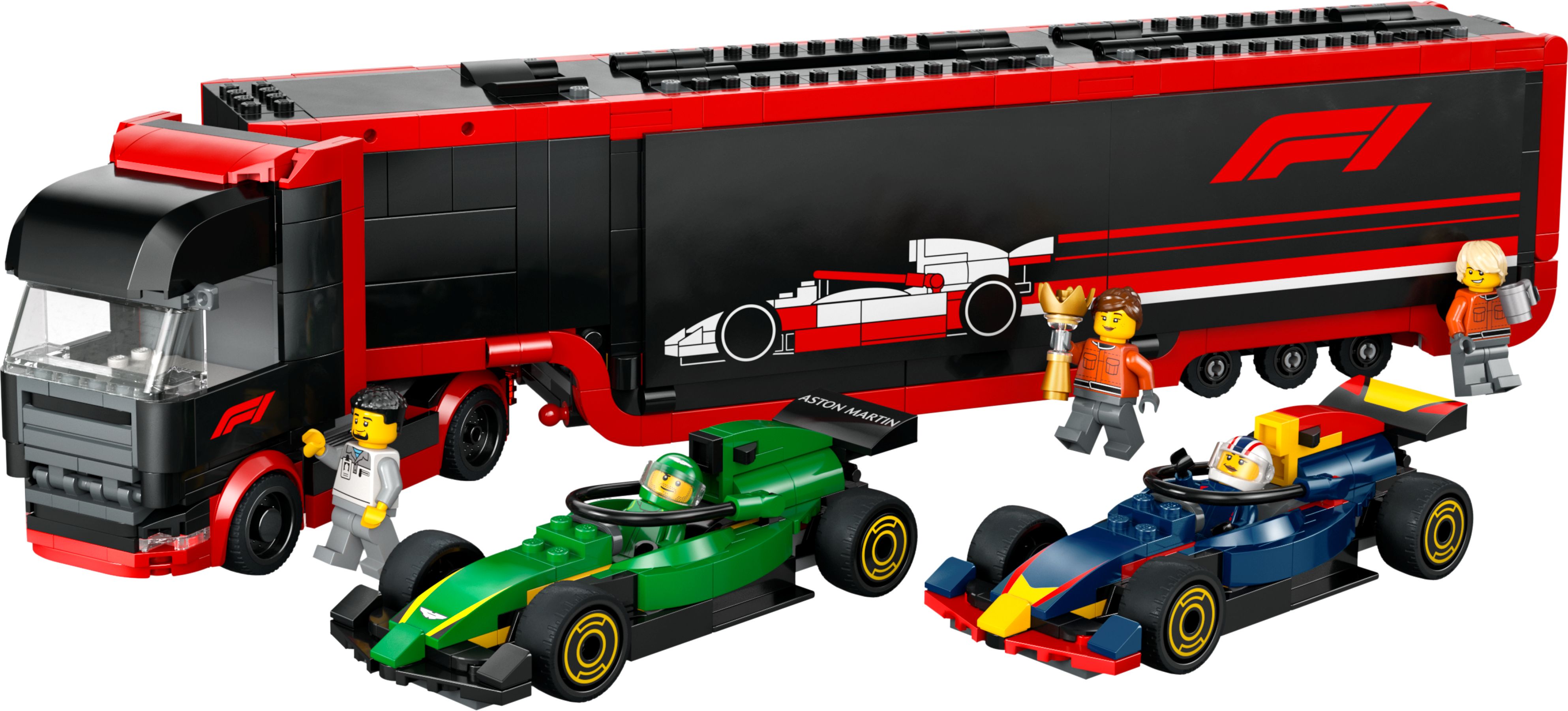 Camion de F1 avec voitures de F1 RB20 et AMR24