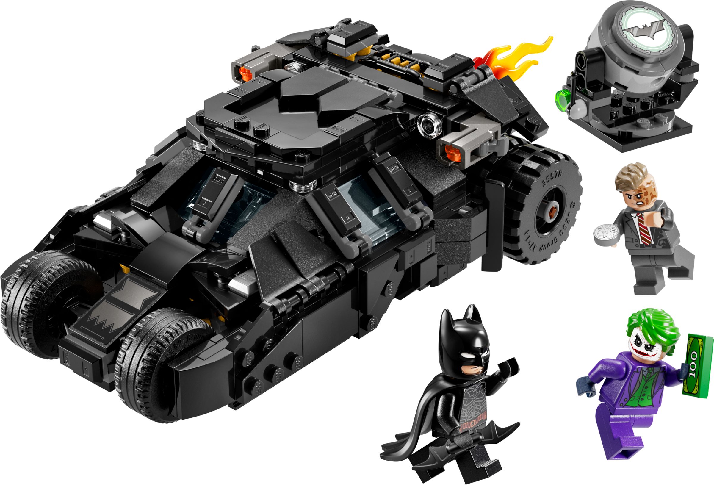 La Batmobile Tumbler de Batman contre Double-Face et Le Joker