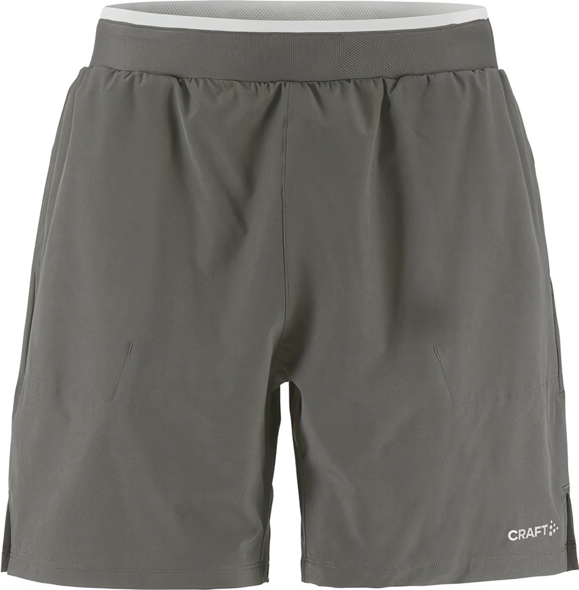 Shorts Craft ADV Essence 2-en-1 Gris T.S – Shorts de course confortables offrant une liberté de mouvement optimale pour l'entraînement.