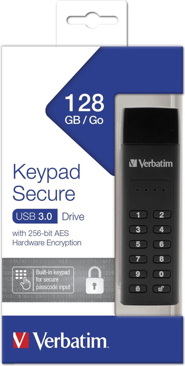 Verbatim Keypad Secure - Unidad USB 3.0 de 128 GB Cifrada con un teclado integrado de acceso - Negro